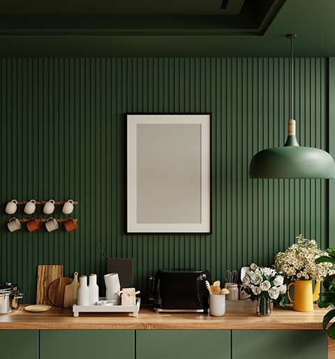 Cocina contemporánea en tonos verdes